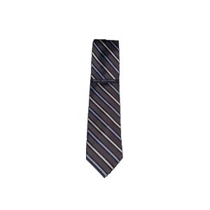 New Beau Brummell Soho Hand Made 100%‎ Silk Tie Gray, White, Blue & Black Stripe